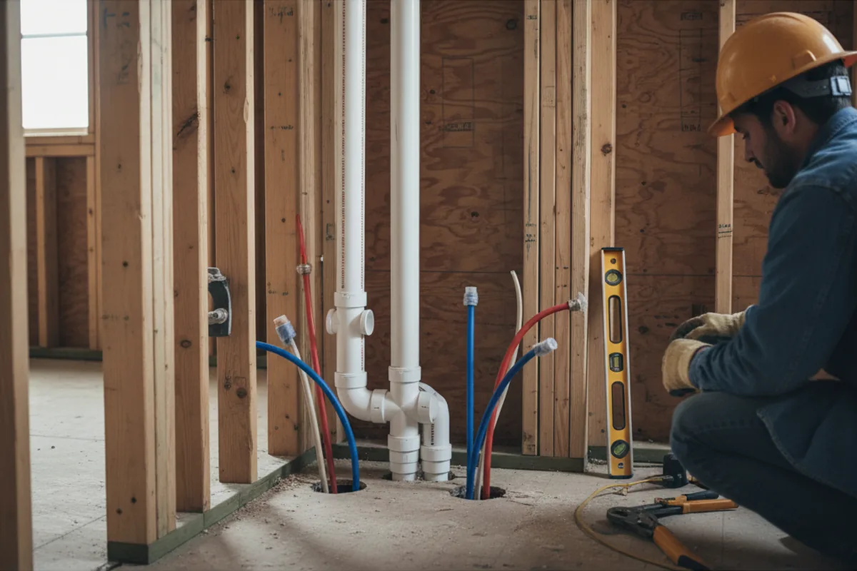 Drain and supply rough-in during Sump Pump Repair in Counce
